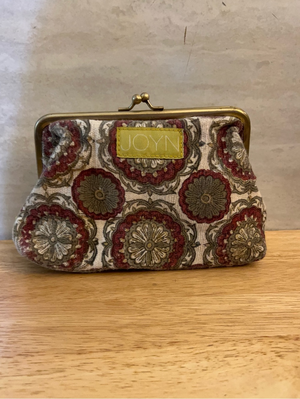 JOYN tapestry kiss-lock clutch / coin purse, hand blocked fabric